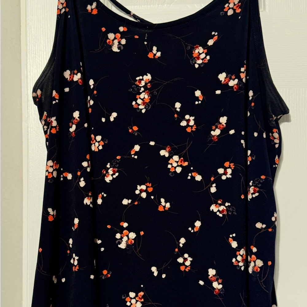 Floral Sleeveless Top - Navy and Orange